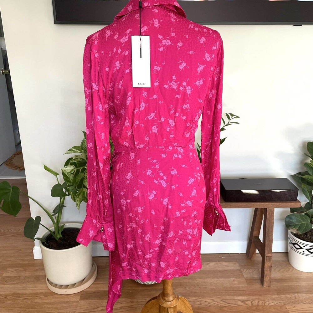 Acler Evanston Satin Wrap Mini Fuchsia Pink Dress - Picture 6 of 8